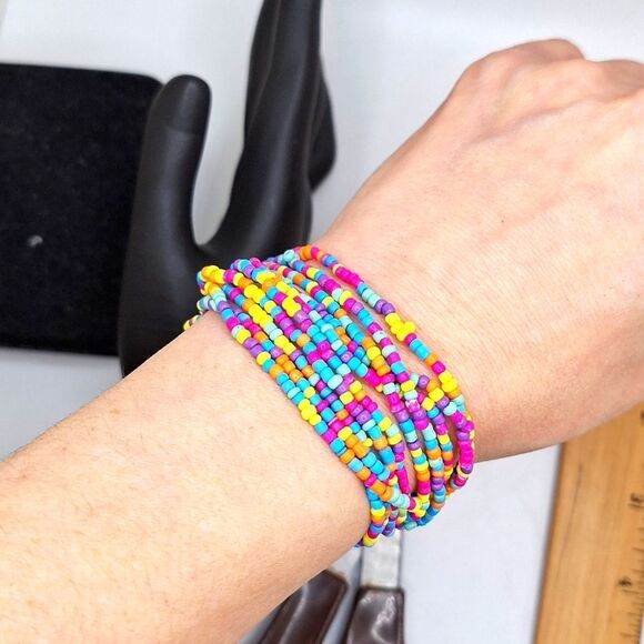 Pastel rainbow multicolor beaded bracelet bundle pack of 10 - Picture 2 of 4